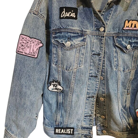 Vintage MTV American Eagle Sz S Denim Daria Patch Accent Distressed Jacket  90s - Picture 5 of 16
